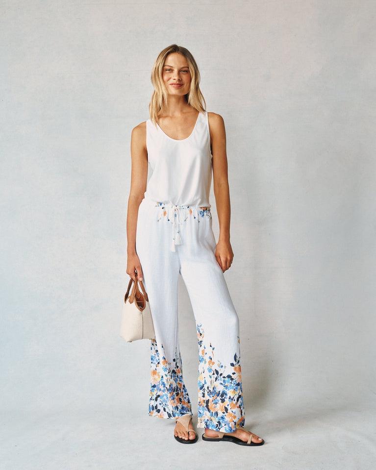 bella dahl Wide Leg Pant With Drawcord - Border Floral Print