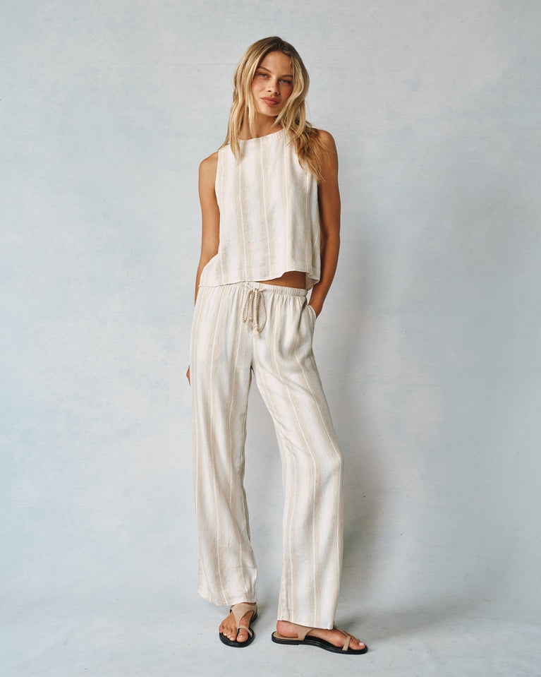 Bella Dahl Wide Leg Pant With Drawcord - Positano Sand Stripe