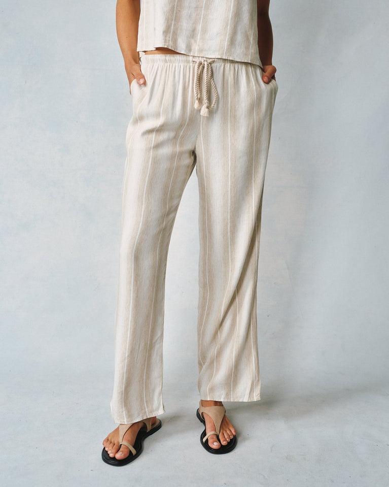 Bella Dahl Wide Leg Pant With Drawcord - Positano Sand Stripe