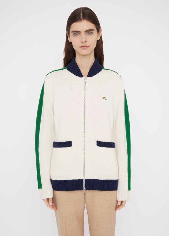 Bella Freud COLLEGE ZIP UP BOMBER JACKET | CREAM & GREEN | XS – Bella Freud