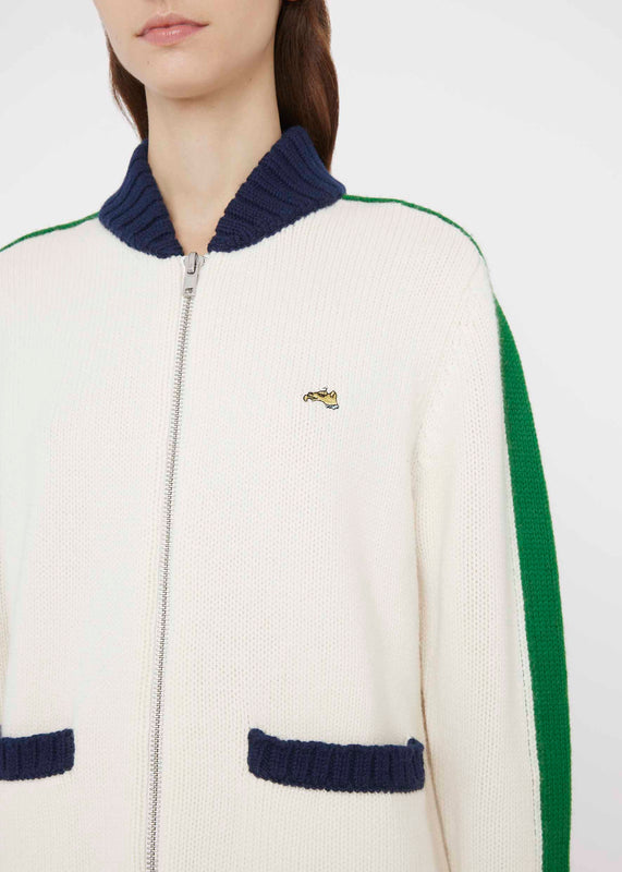 Bella Freud COLLEGE ZIP UP BOMBER JACKET | CREAM & GREEN | XS – Bella Freud