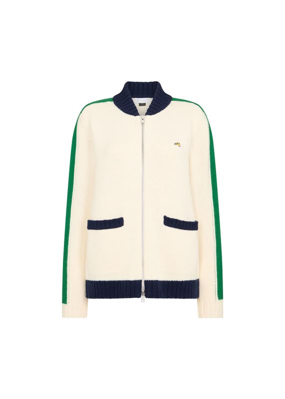 bella freud COLLEGE ZIP UP BOMBER JACKET | CREAM & GREEN | XS – Bella Freud