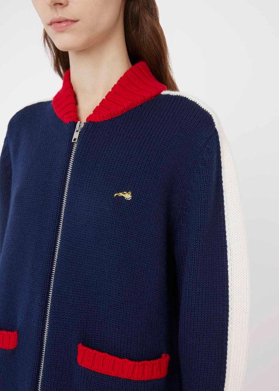 Bella Freud COLLEGE ZIP UP BOMBER JACKET | NAVY & RED | XS – Bella Freud