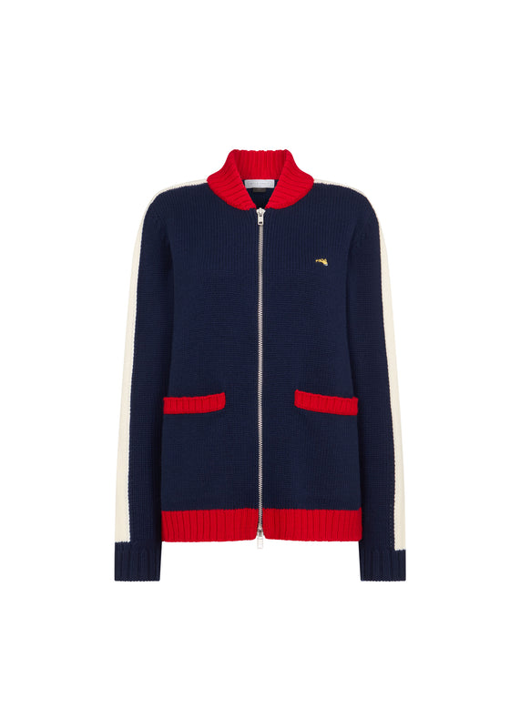 bella freud COLLEGE ZIP UP BOMBER JACKET | NAVY & RED | XS – Bella Freud