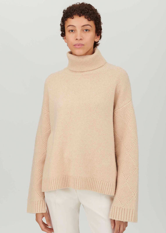 Bella Freud Embossed Sleeve Lux Roll Neck Jumper In Cream
