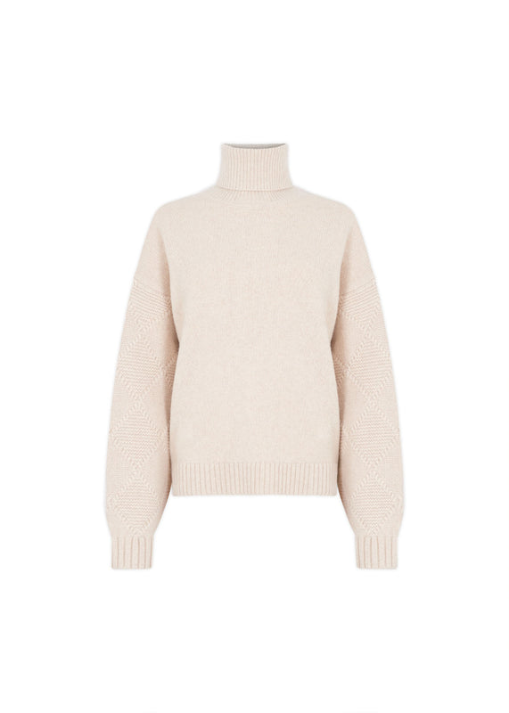 bella freud Embossed Sleeve Lux Roll Neck Jumper in Cream