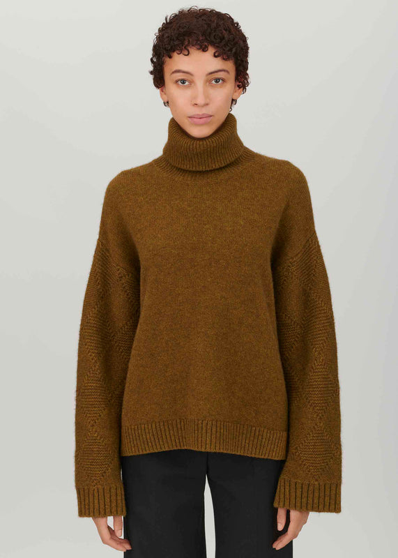 Bella Freud Embossed Sleeve Lux Roll Neck Jumper In Moss