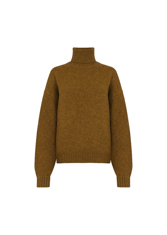 bella freud Embossed Sleeve Lux Roll Neck Jumper in Moss