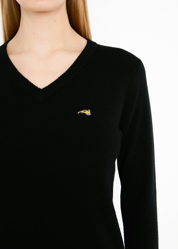 Bella Freud EMBROIDERED DOG V-NECK JUMPER | BLACK | XS – Bella Freud