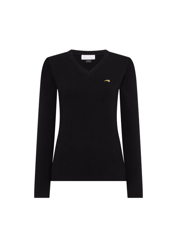 bella freud EMBROIDERED DOG V-NECK JUMPER | BLACK | XS – Bella Freud