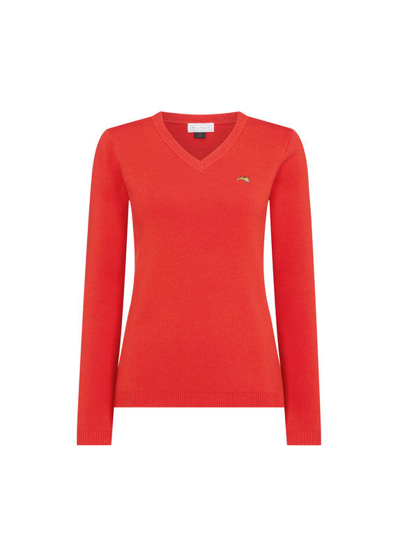 bella freud EMBROIDERED DOG V-NECK JUMPER | RED | XS – Bella Freud