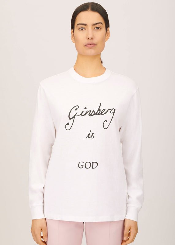 Bella Freud Ginsberg Is God Long Sleeve T-Shirt In White