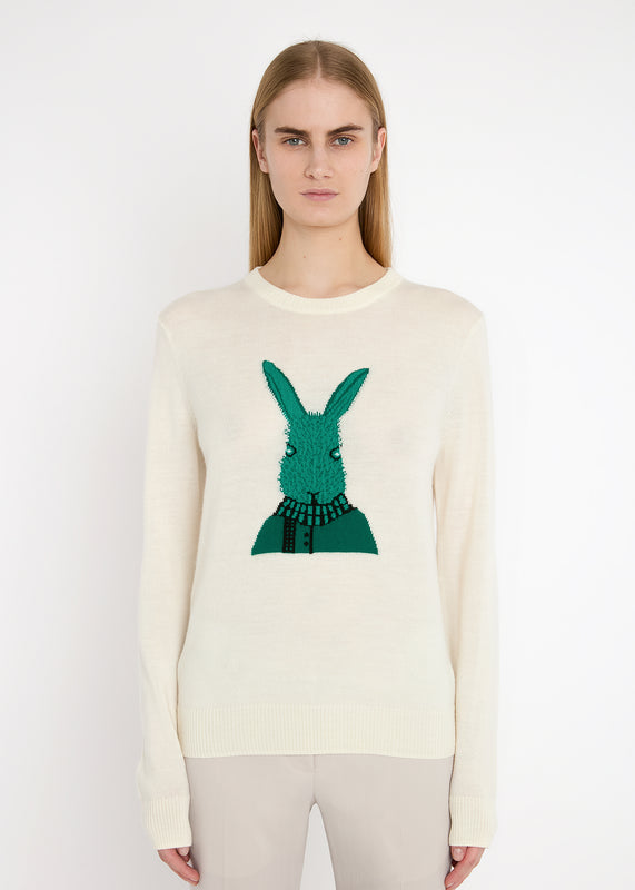 Bella Freud GREEN BUNNY JUMPER | CREAM & GREEN | XS – Bella Freud