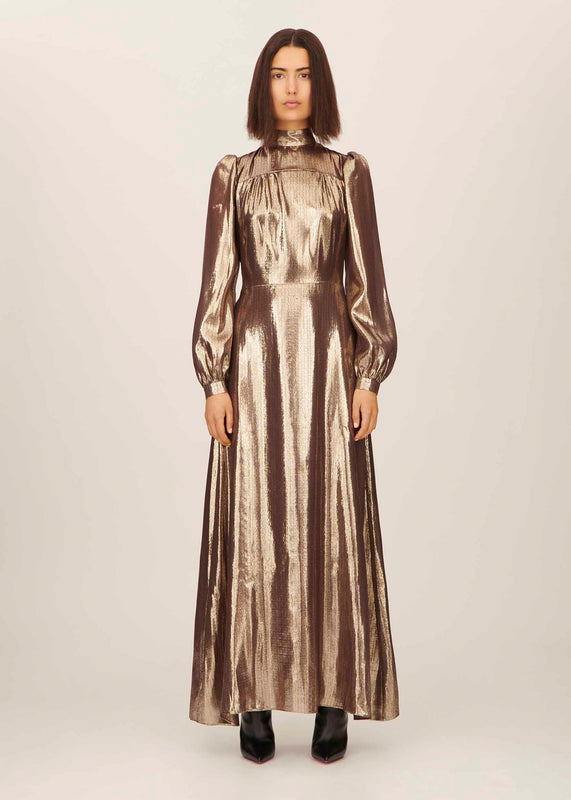 Bella Freud Liquid Lamé Anjelica Dress In Oxblood L Bella Freud