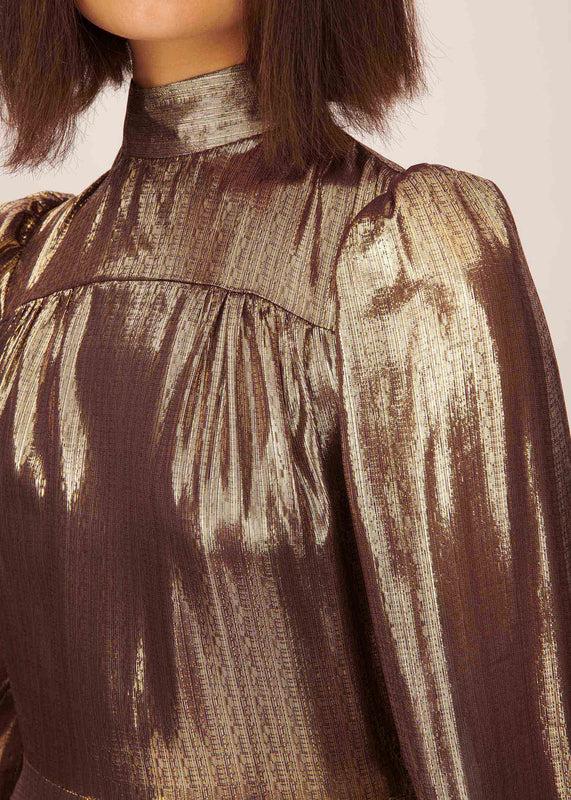 Bella Freud Liquid Lamé Anjelica Dress In Oxblood L Bella Freud