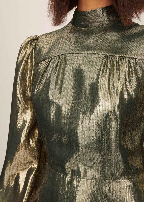 Bella Freud Liquid Lamé Anjelica Midi Dress In Forest Green L Bella Freud