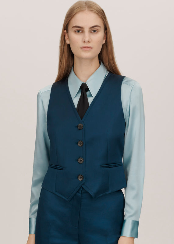 Bella Freud Satin Chrissie Waistcoat In Blue L Bella Freud