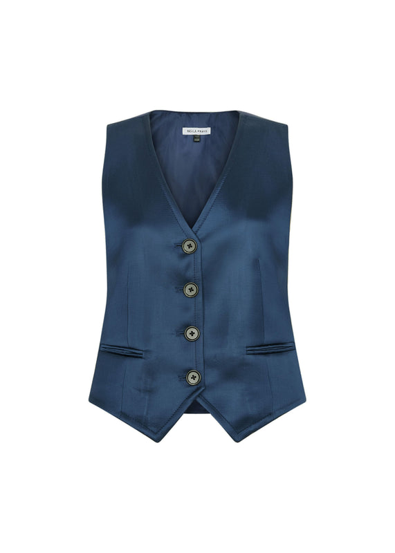bella freud Satin Chrissie Waistcoat in Blue l Bella Freud