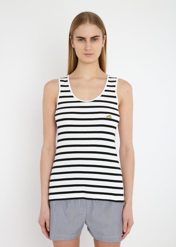 Bella Freud STRIPED RIBBED VEST | BLACK & WHITE | XS – Bella Freud