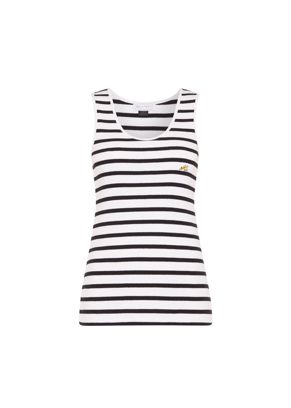 bella freud STRIPED RIBBED VEST | BLACK & WHITE | XS – Bella Freud
