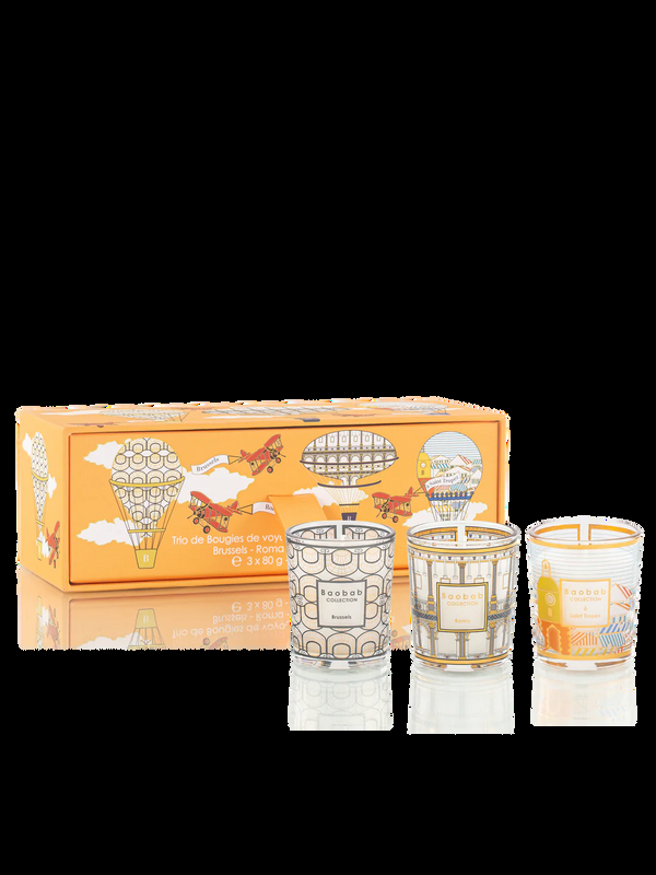 Bellápierre Baobab Collection Trio Travel Candles - Brussels Roma & Saint Tropez