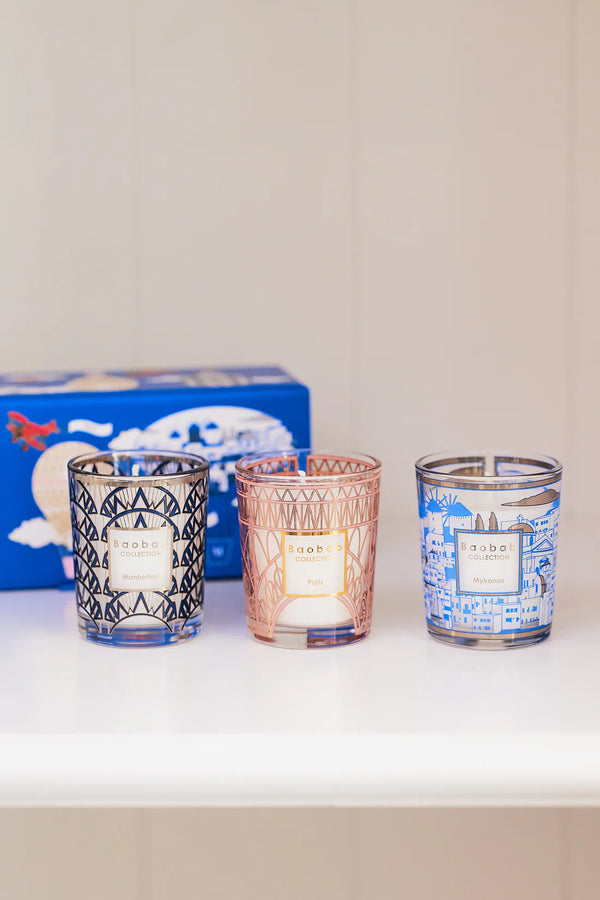 Bellápierre Baobab Collection Trio Travel Candles - Manhattan Paris & Mykonos