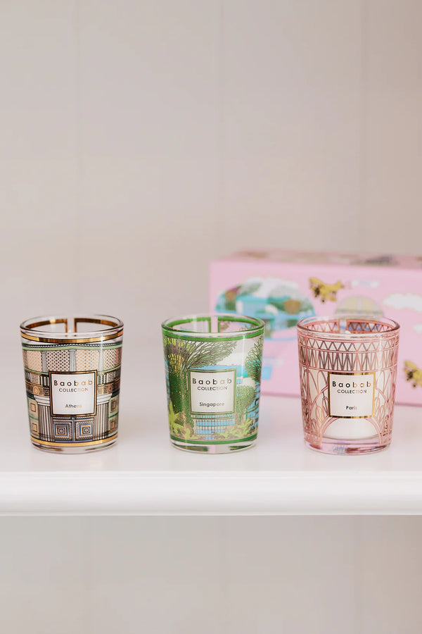 Bellápierre Baobab Collection Trio Travel Candles - Singapore Athens & Paris