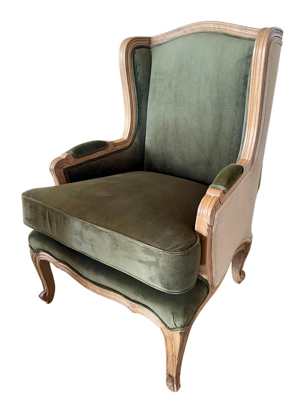 Bellápierre Green & Tan Mango Wood Wing Chair