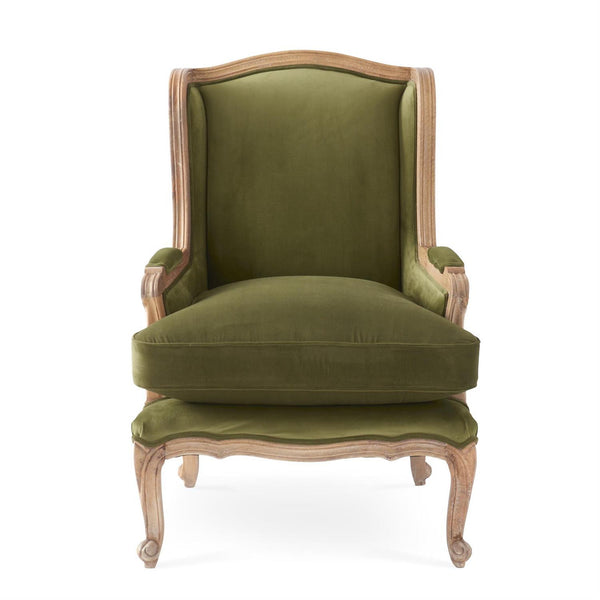 bellápierre Green & Tan Mango Wood Wing Chair