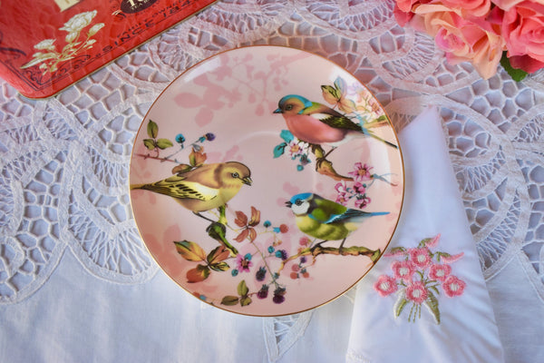Bellápierre Blush Pink And Gold With Birds Teacup And Saucer