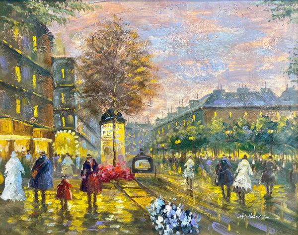 bellápierre Boulevard en Lumière” | Vintage French Signed Oil Painting | 1960s