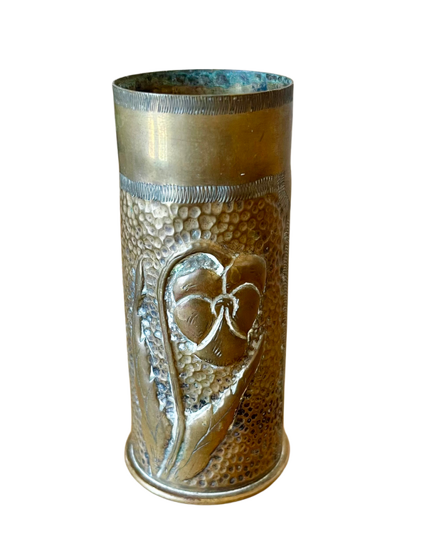 bellápierre French WWI 37mm Pom-Pom Trench Art Bud Vase – Floral Relief