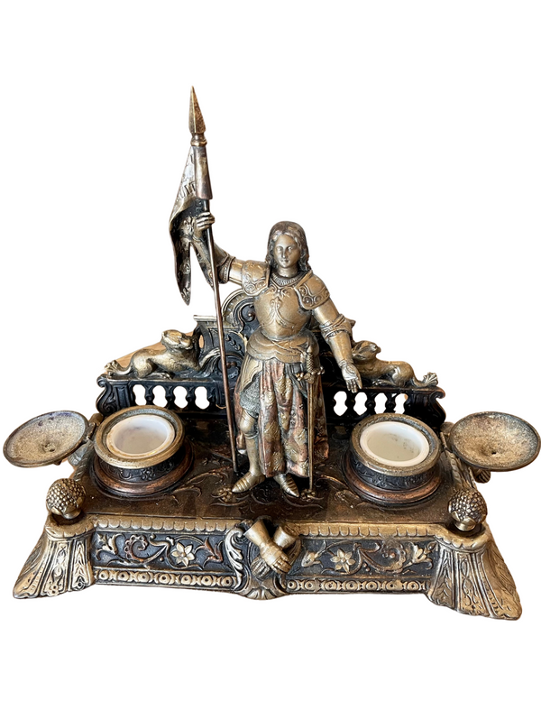 Bellápierre Joan Of Arc Inkwell – Circa 1880 French Bronze & Copper