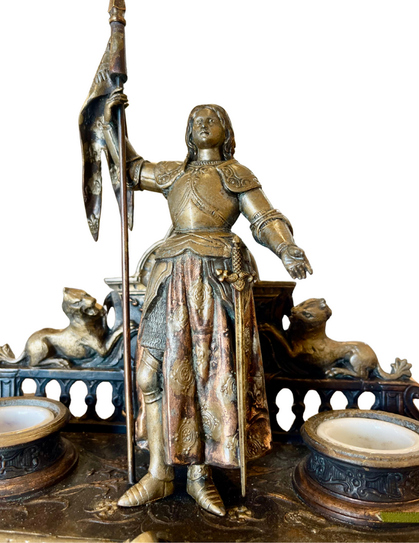 Bellápierre Joan Of Arc Inkwell – Circa 1880 French Bronze & Copper