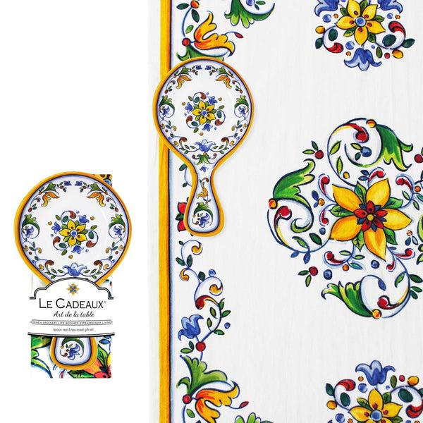 Bellápierre Le Cadeaux | Capri Spoon Rest With Matching Tea Towel Gift Set