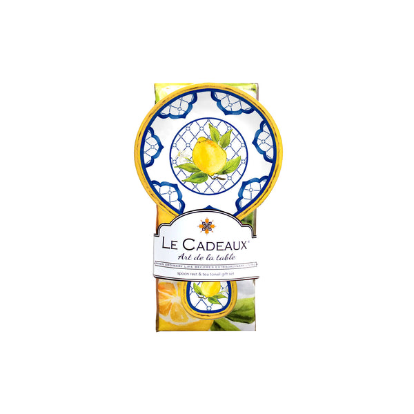 bellápierre Lemon Basil Spoon Rest with Matching Tea Towel Gift Set