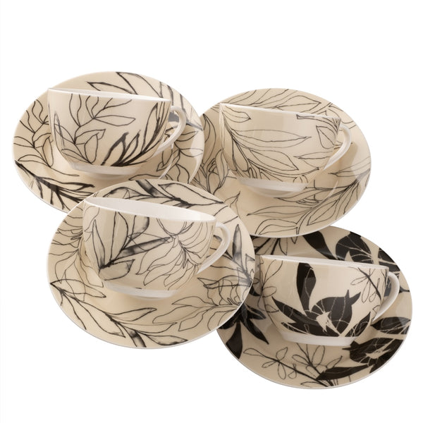 belleek Aynsley Minimal Flora Tea Cups & Saucers Set of 4