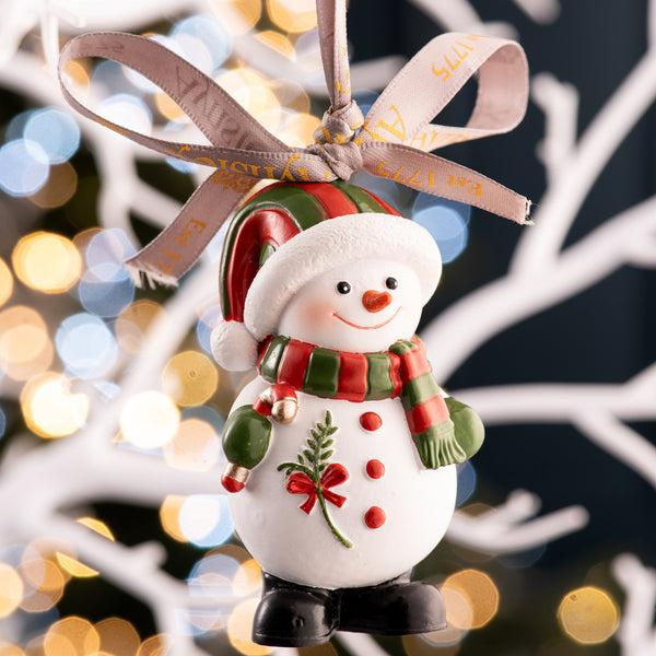 Belleek Aynsley Snowman Candy Cane Hanging Ornament