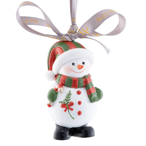 belleek Aynsley Snowman Candy Cane Hanging Ornament