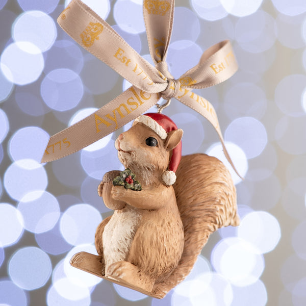 Belleek Aynsley Squirrel Santa Hat Hanging Ornament