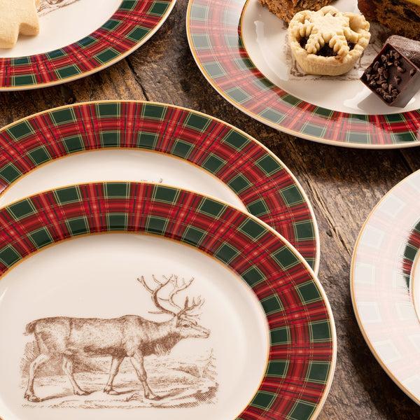 Belleek Aynsley Tartan Reindeer Tea/Dessert Plates Set Of 6
