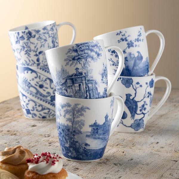 Belleek Aynsley Archive Blue Mugs Set Of 6