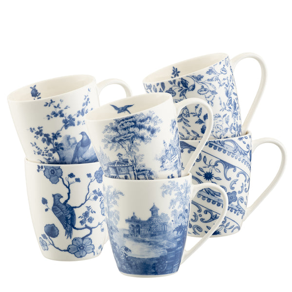 belleek Aynsley Archive Blue Mugs Set of 6