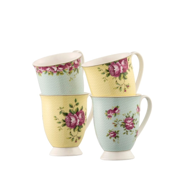 belleek Aynsley Archive Rose Footed Mug Set
