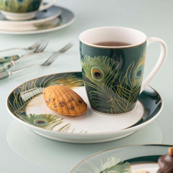 Belleek Aynsley Peacock Feather Mug & Tray Set
