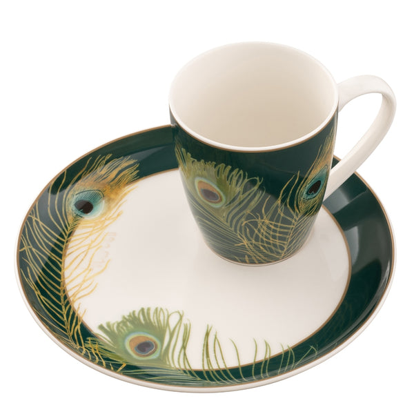 belleek Aynsley Peacock Feather Mug & Tray Set