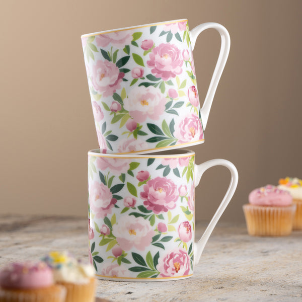 Belleek Aynsley Pink Peony Mugs - Pair