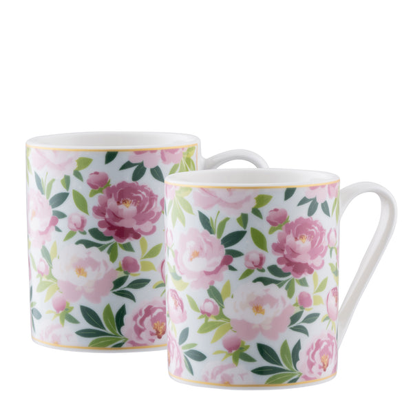 belleek Aynsley Pink Peony Mugs - Pair