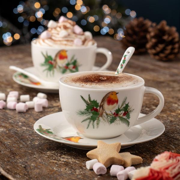 Belleek Aynsley Robin Cappuccino/Hot Chocolate Set