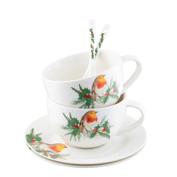 belleek Aynsley Robin Cappuccino/Hot Chocolate Set